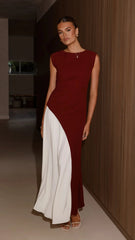 Charlotte Contrast Midi Dress - Wine/White