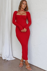 News Flash Long Sleeve Midi Dress Cherry