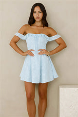 Lasting Impressions Off Shoulder Mini Dress Blue