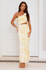 It's Real Love One Shoulder Mesh Maxi Dress Yellow