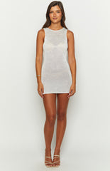 Arina White Sequin Knit Mini Dress