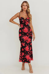 Fortune Lace Trim Mesh Midi Dress Black