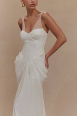 Roxanne Velvet Corset Maxi Dress - White