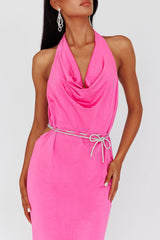 Emmi Cowl Neck Diamante Rope Dress Magenta