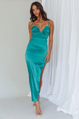 Dancing In September Thigh Split Dress Green