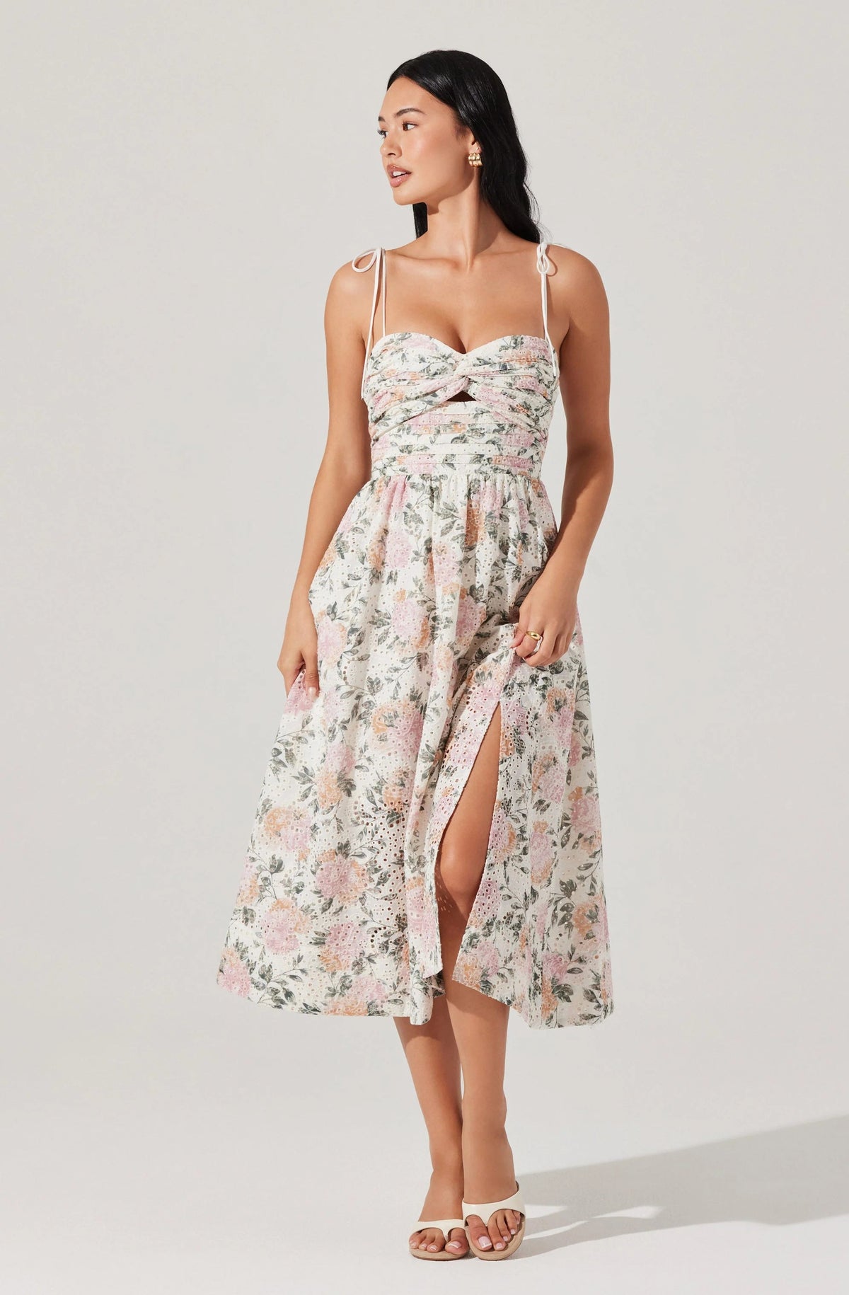 Sariah Pleated Eyelet Midi Dress