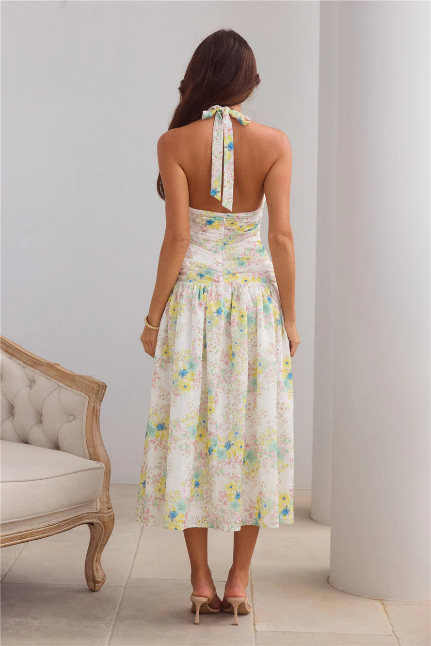 Island Dreamscape Halter Midi Dress Print