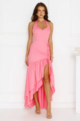 Lavish At Nighttime Halter Maxi Dress Pink