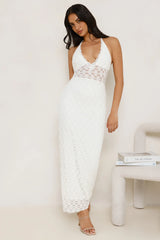Lace Me Up Halter Maxi Dress Cream