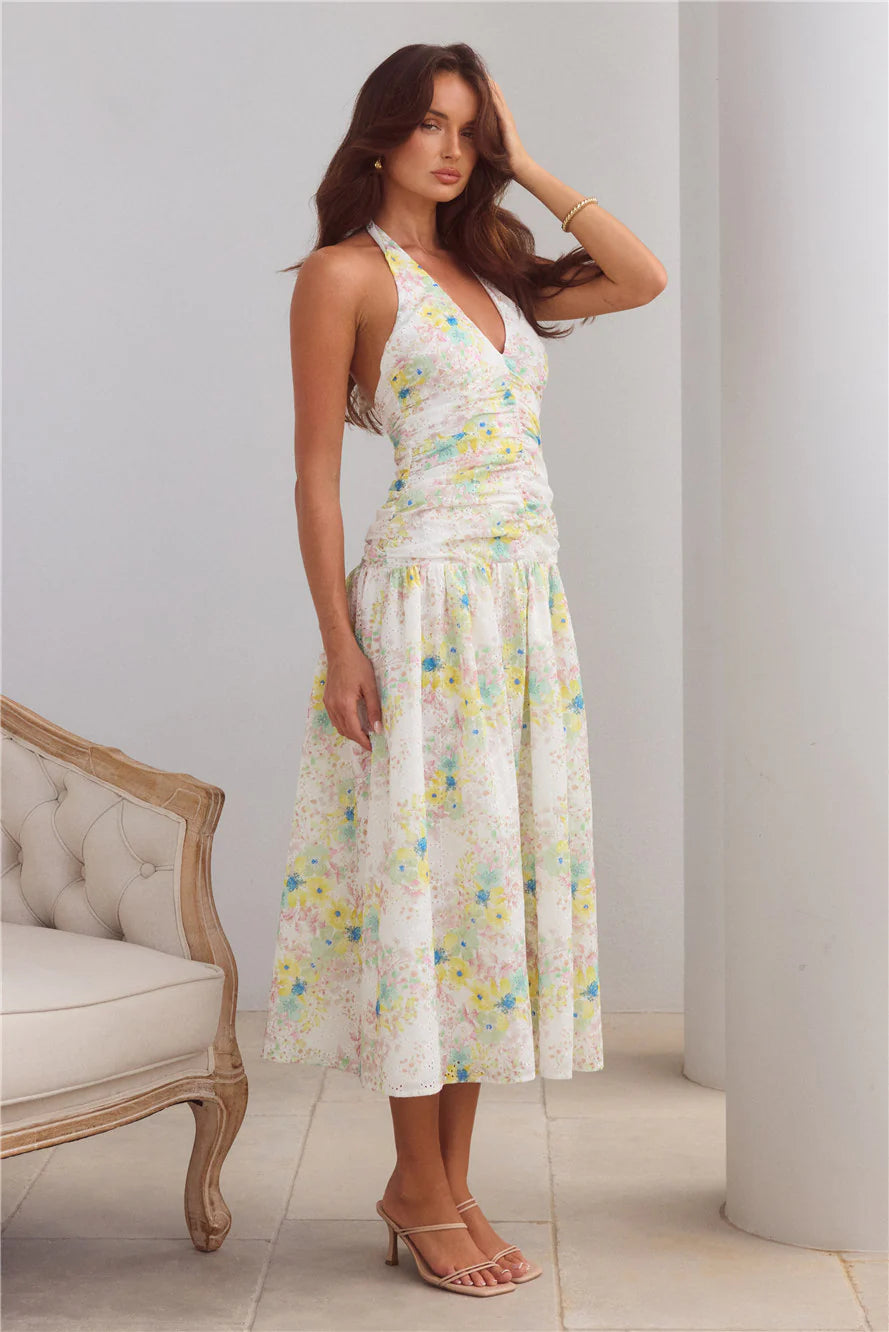 Island Dreamscape Halter Midi Dress Print