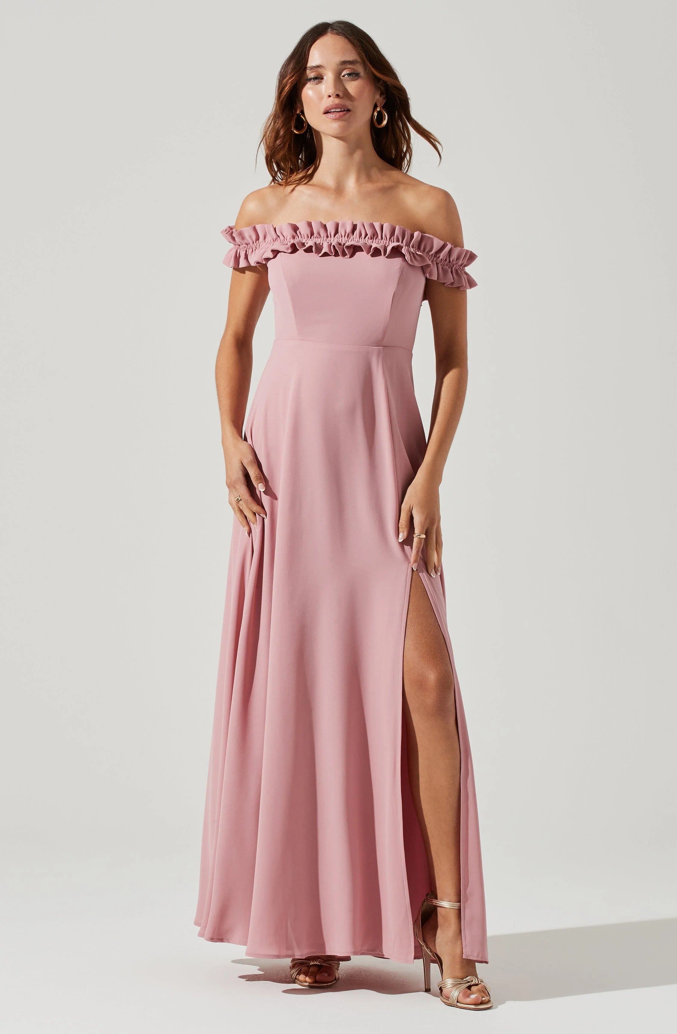 Venetia Off Shoulder Ruffle Trim Maxi Dress