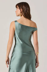 Elain Satin Off Shoulder Midi Dress
