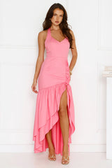 Lavish At Nighttime Halter Maxi Dress Pink