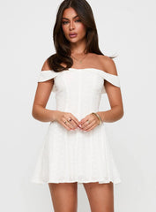 Rosebud Broderie Off The Shoulder Mini Dress White