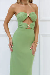 High Gloss Affair Strapless Maxi Dress Sage